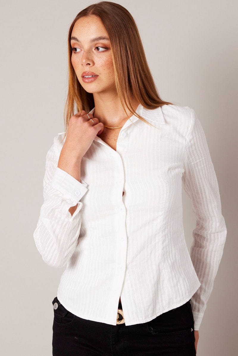 White Shirt Long Sleeve Self Stripe for Ally Fashion