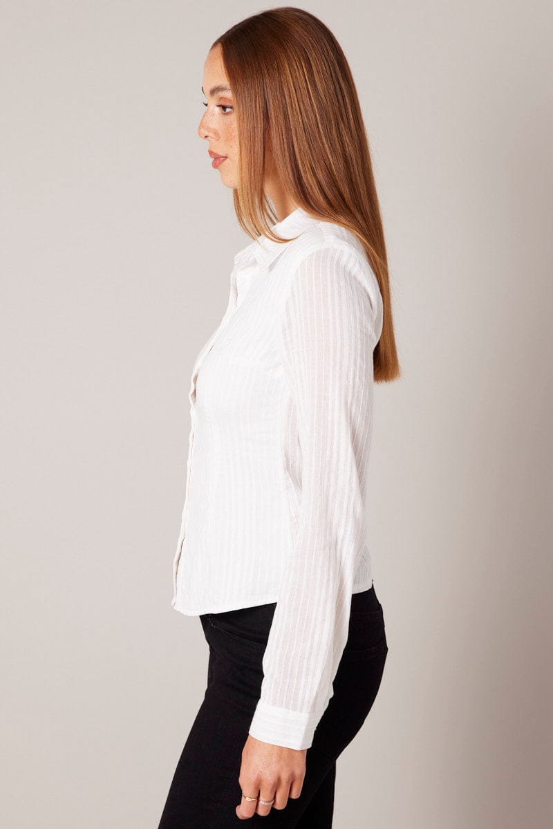 White Shirt Long Sleeve Self Stripe for Ally Fashion