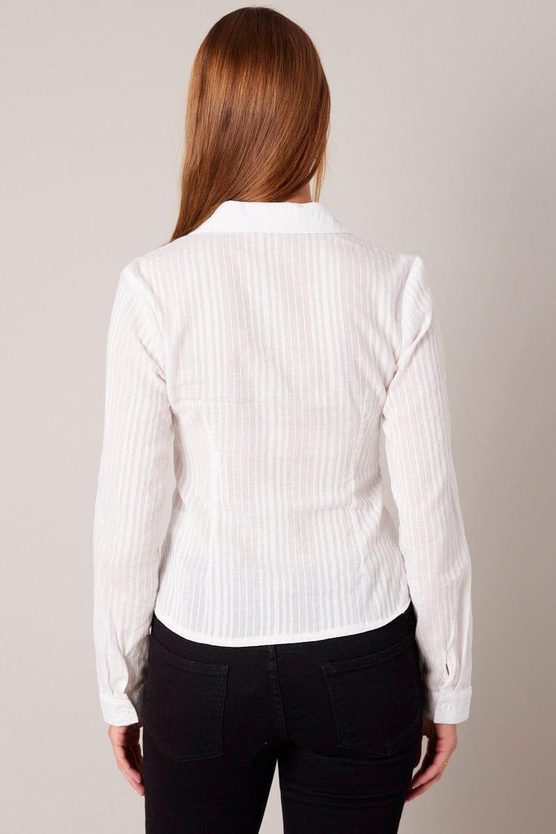 White Shirt Long Sleeve Self Stripe for Ally Fashion