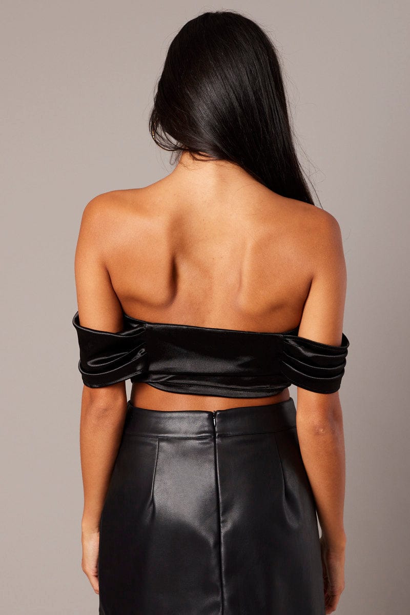 Black Corset Top Off Shoulder Satin for Ally Fashion