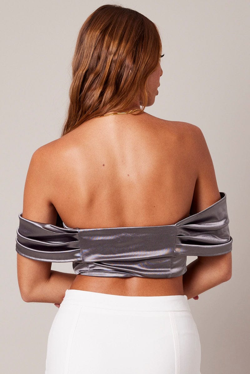 Grey Corset Top Off Shoulder Satin for Ally Fashion