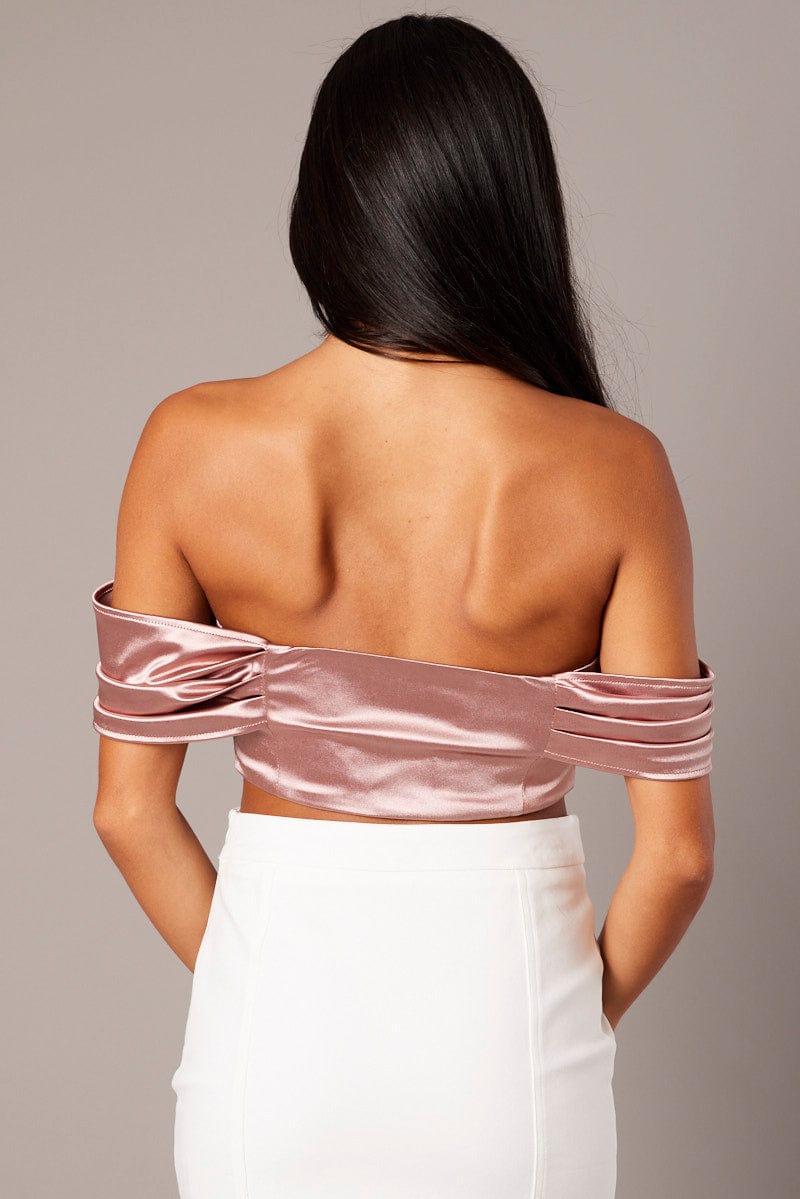 Pink Corset Top Off Shoulder Satin for Ally Fashion