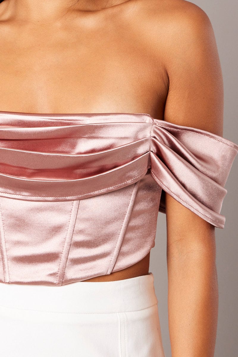 Pink Corset Top Off Shoulder Satin for Ally Fashion