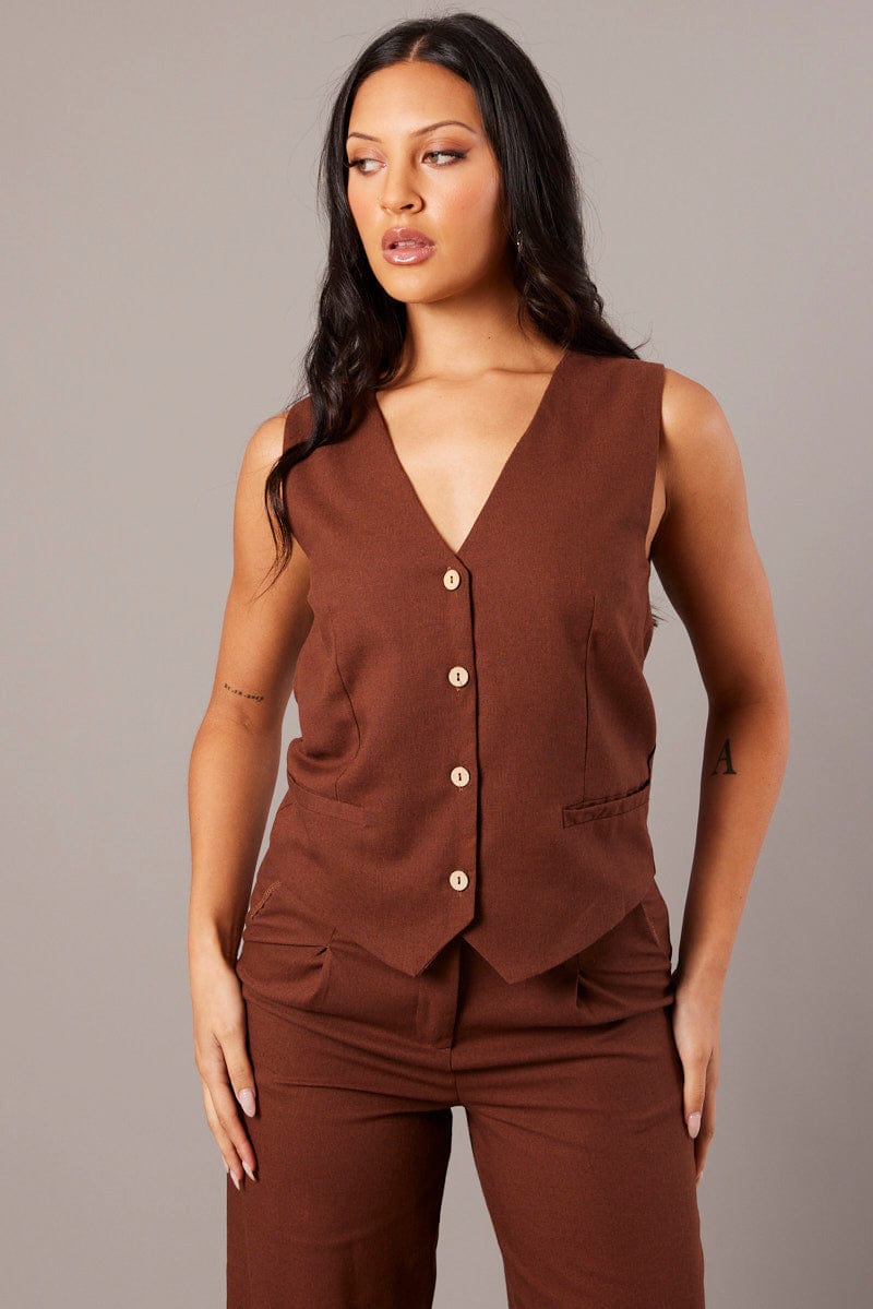 Brown Vest Sleeveless for Ally Fashion