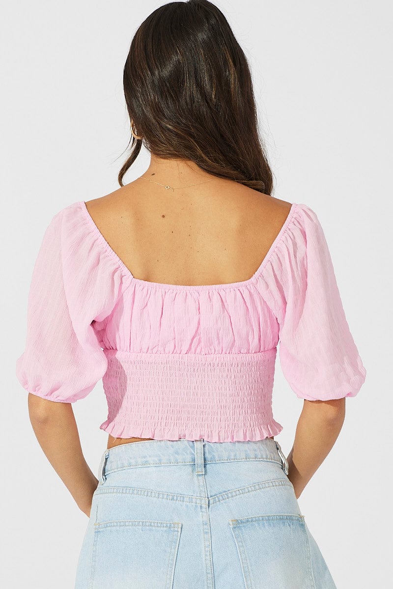 Pink Crop Top Short Sleeve for Ally Fashion