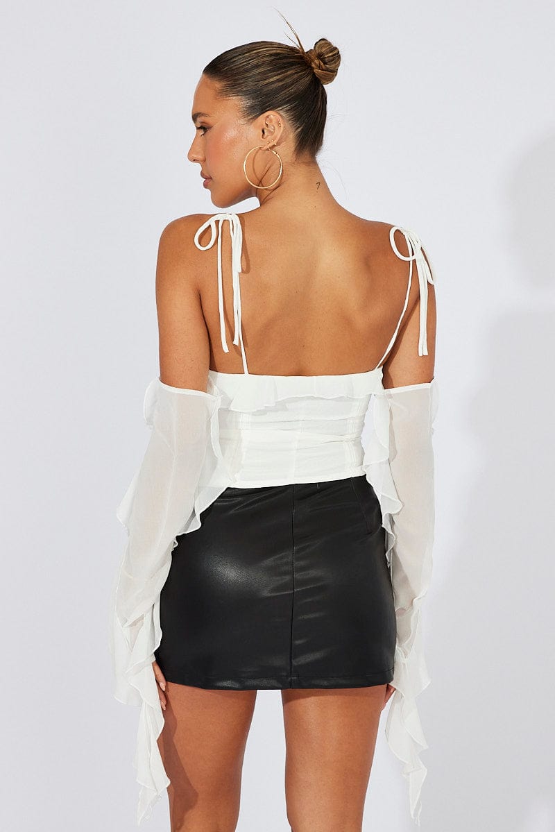 White Corset Top Off The Shoulder Ruffle Sleeves for Ally Fashion