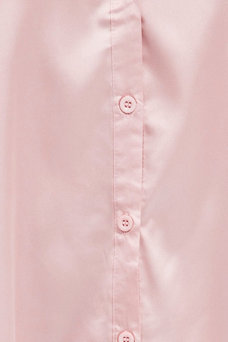 Pink Shirt Long Sleeve Collared Neck Satin for Ally Fashion