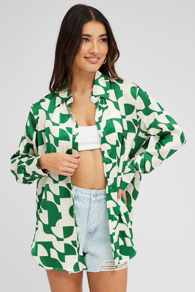 Green Abstract Shirt Long Sleeve for Ally Fashion