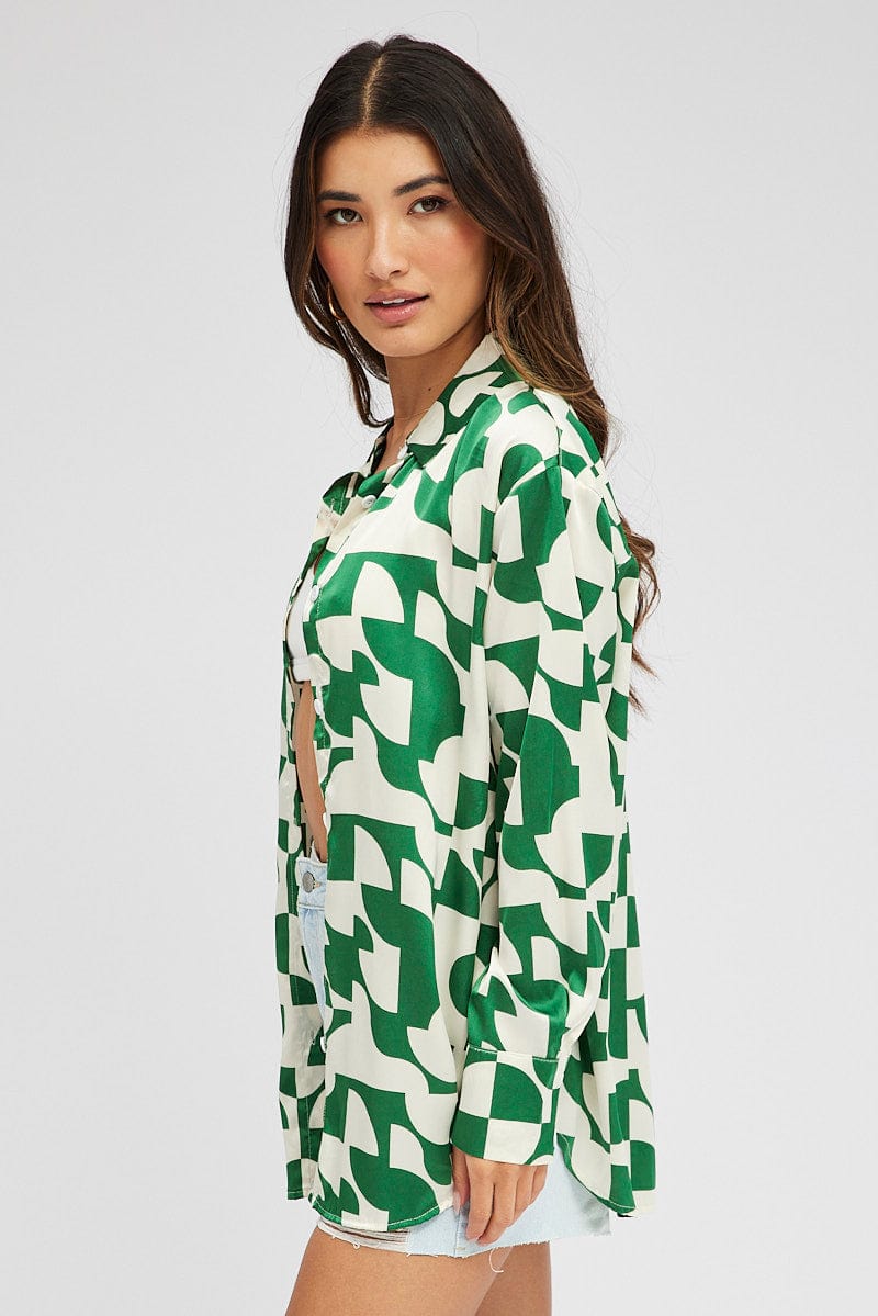 Green Abstract Shirt Long Sleeve for Ally Fashion