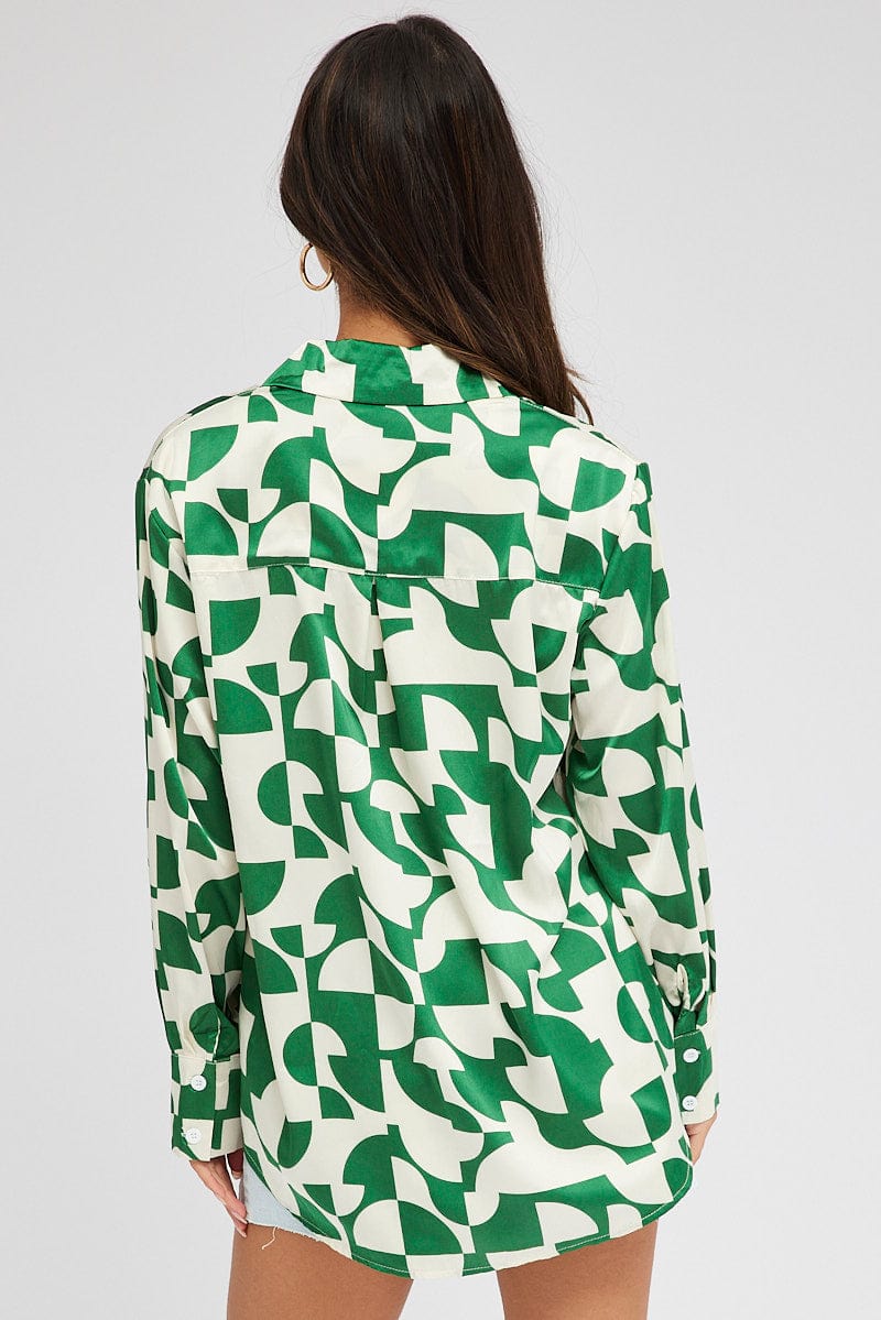 Green Abstract Shirt Long Sleeve for Ally Fashion