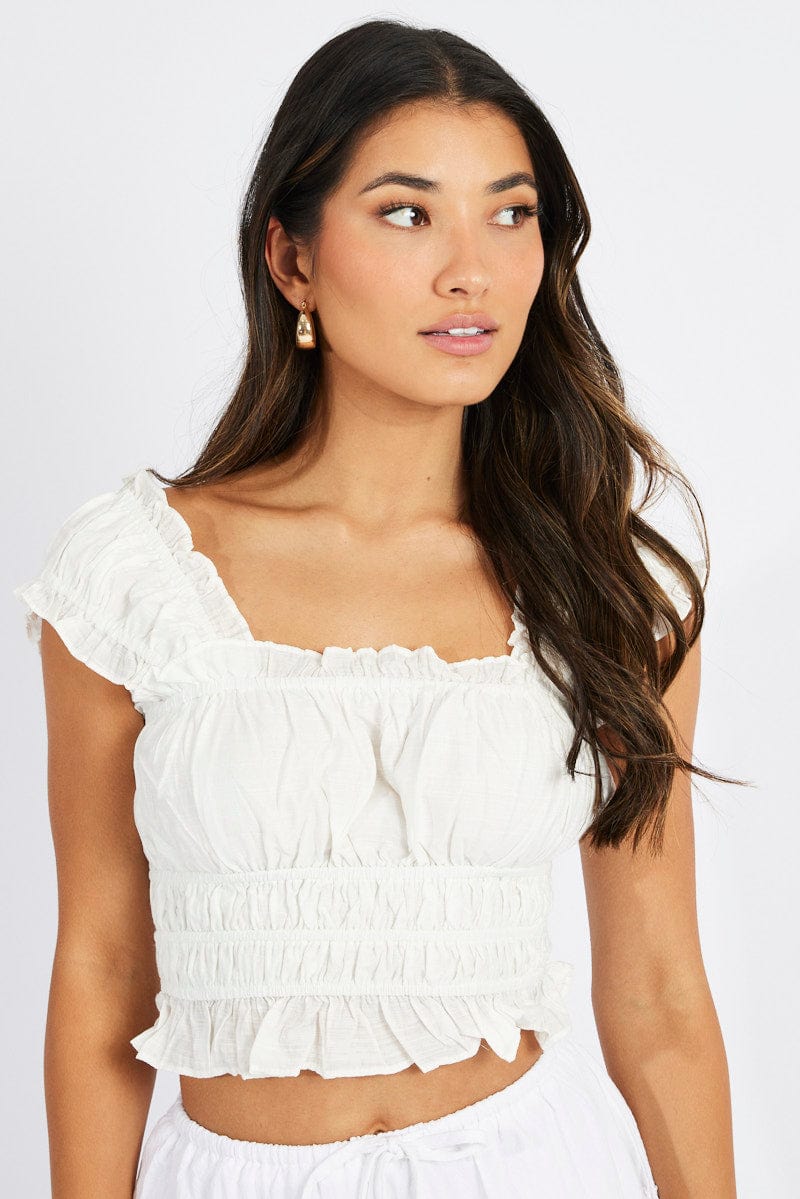 White Ruched Top Sleeveless for Ally Fashion