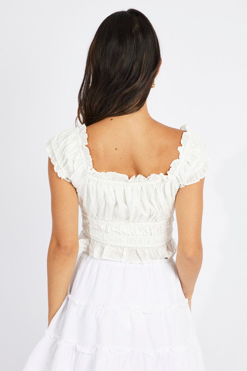 White Ruched Top Sleeveless for Ally Fashion