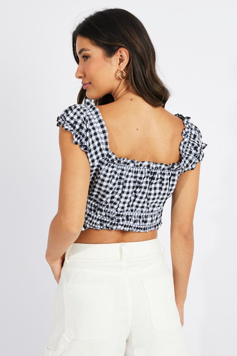 Black Check Ruched Top Sleeveless for Ally Fashion