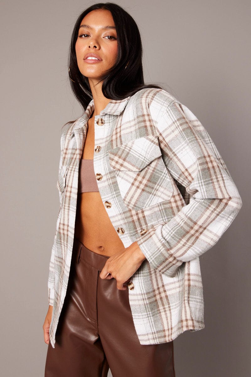 Green Check Relaxed Shirt Long Sleeve for Ally Fashion