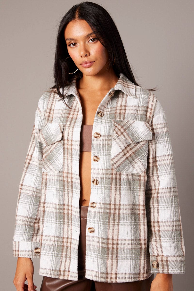 Green Check Relaxed Shirt Long Sleeve for Ally Fashion