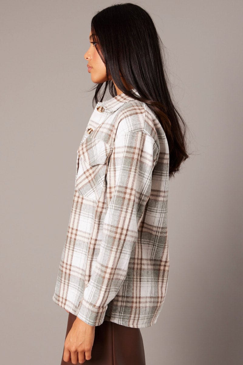 Green Check Relaxed Shirt Long Sleeve for Ally Fashion