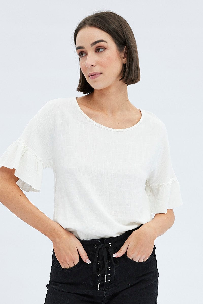 White Peplum Top Short Sleeve for Ally Fashion