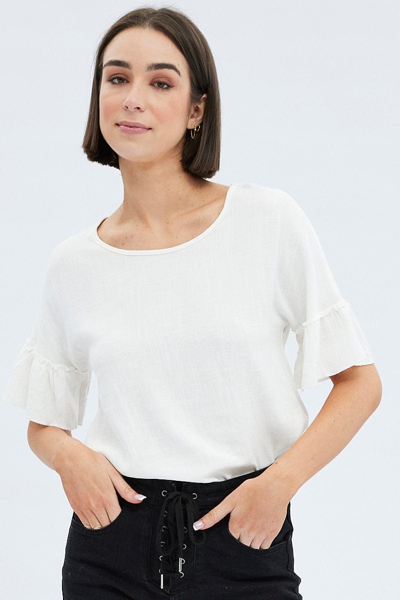 White Peplum Top Short Sleeve for Ally Fashion