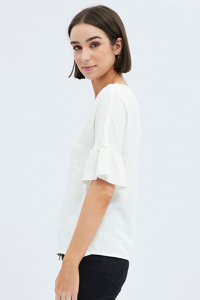 White Peplum Top Short Sleeve for Ally Fashion