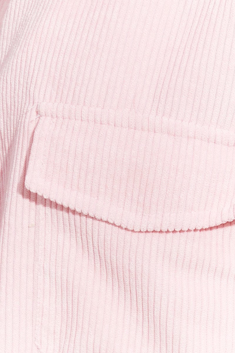 Pink Corduroy Shirt Long Sleeve Collared Neck for Ally Fashion