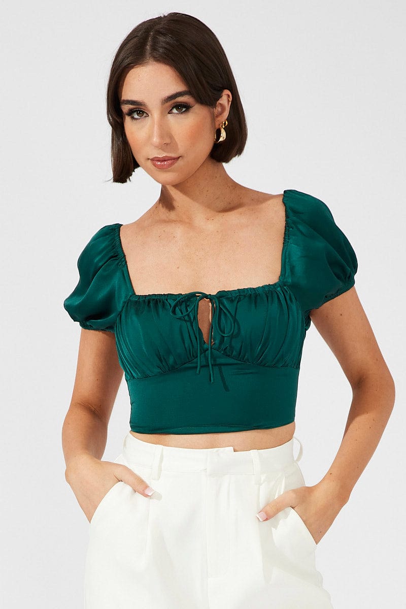 Green Corset Top Short Sleeve for Ally Fashion