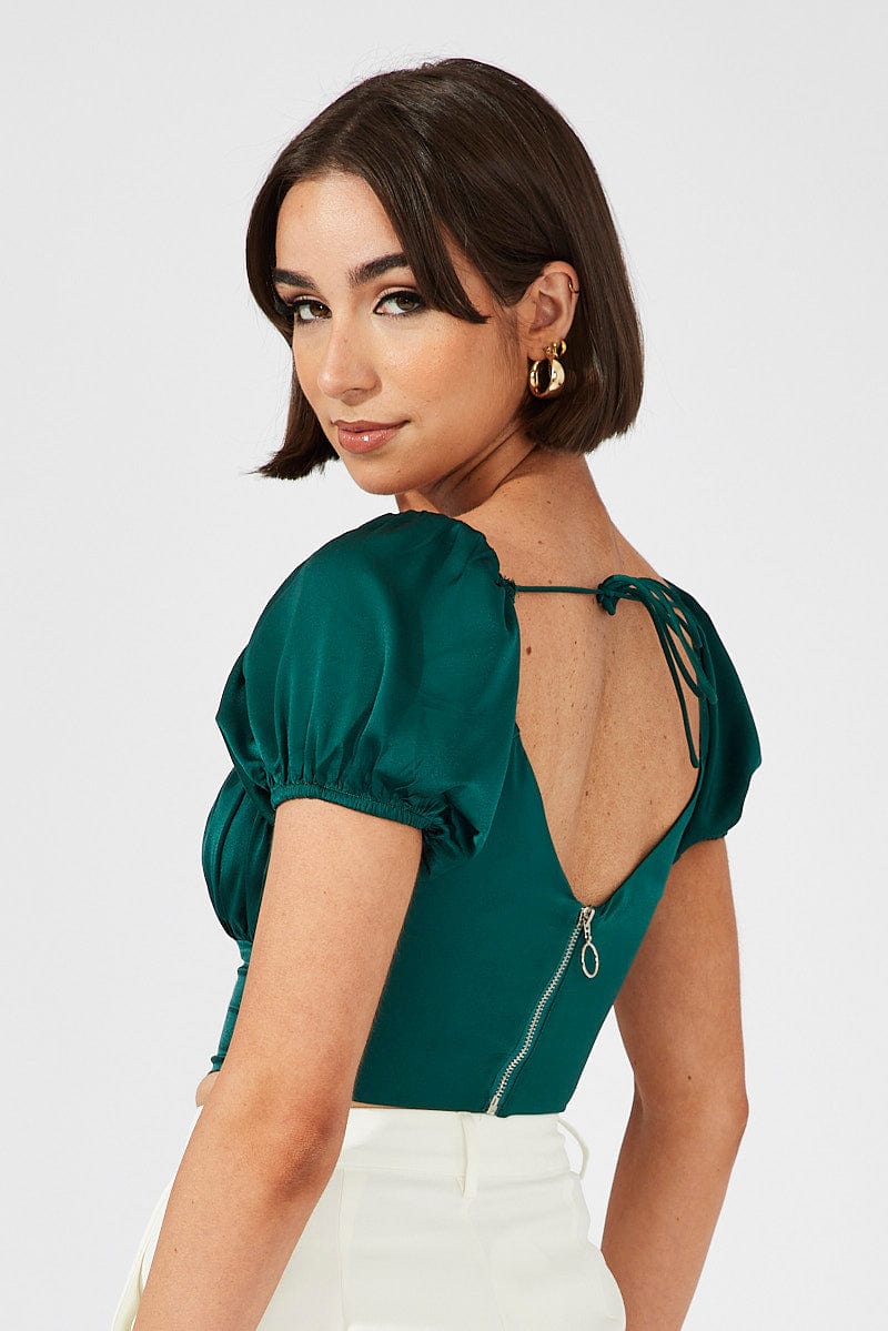 Green Corset Top Short Sleeve for Ally Fashion