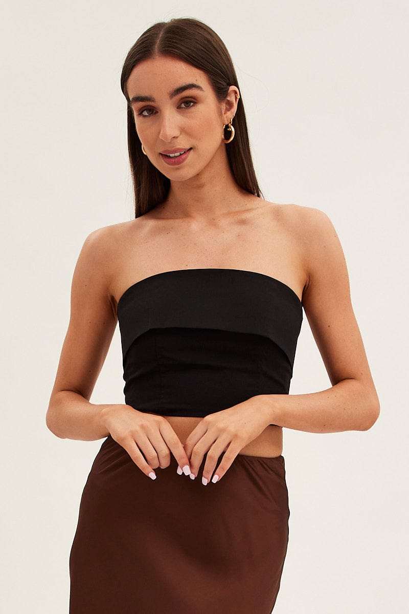 Black Bandeau Top Sleeveless Strapless Crop for Ally Fashion