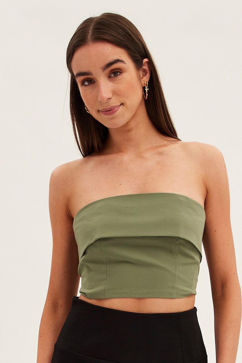 Green Bandeau Top Sleeveless Strapless Crop for Ally Fashion