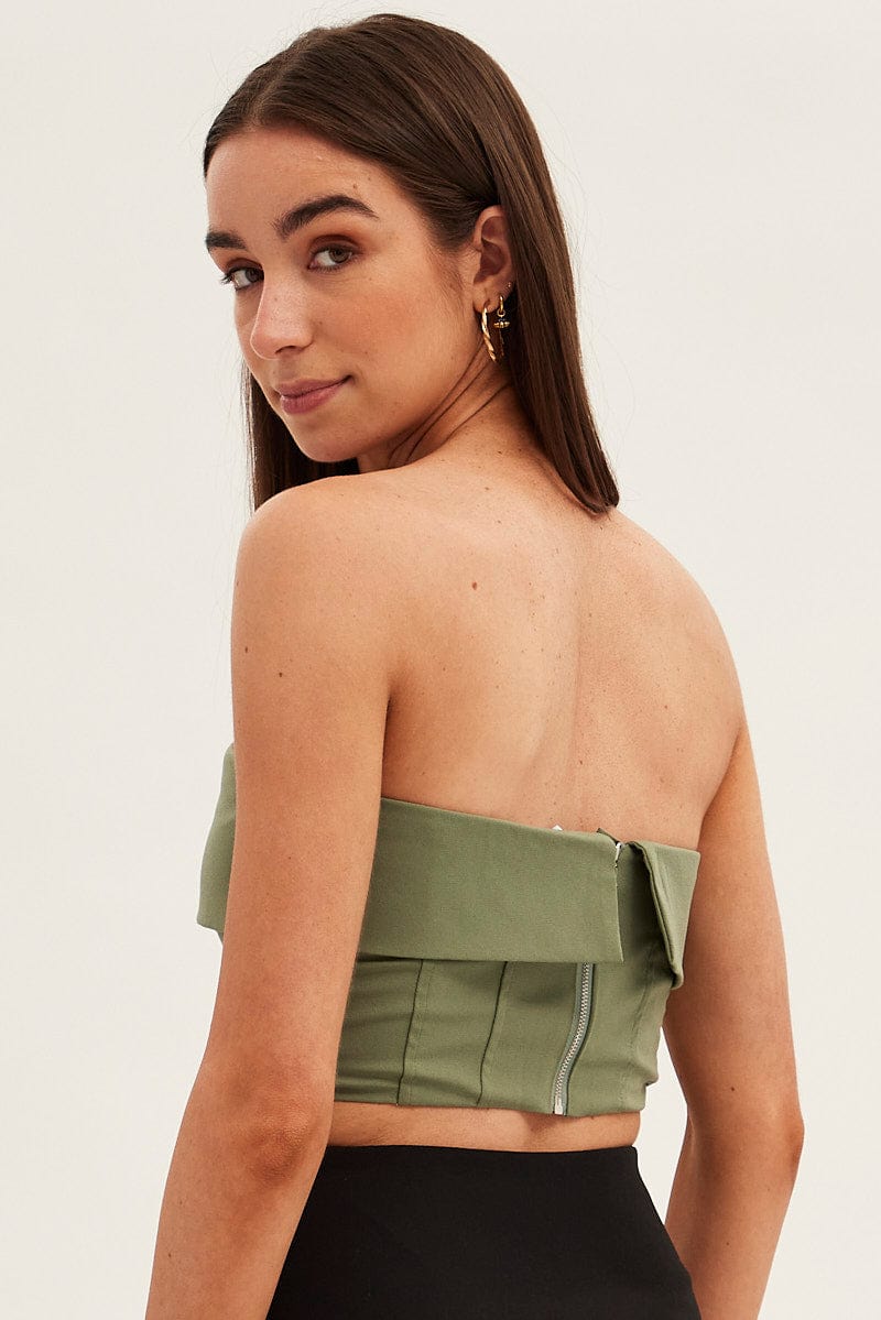 Green Bandeau Top Sleeveless Strapless Crop for Ally Fashion