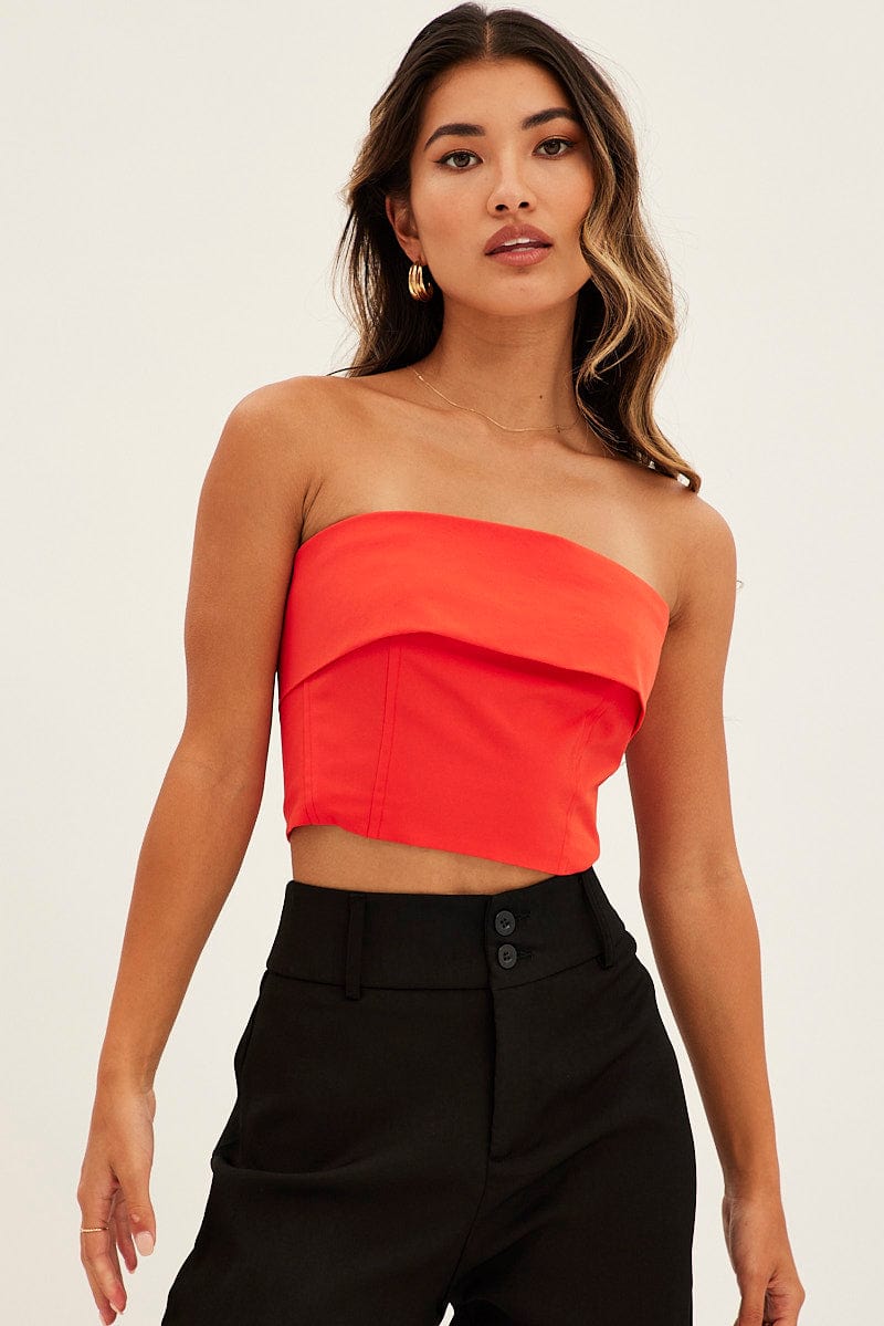 Orange Bandeau Top Sleeveless Strapless Crop for Ally Fashion