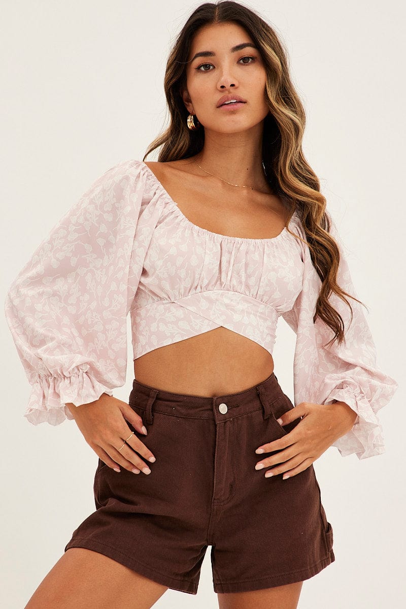 Print Crop Top Long Sleeve for Ally Fashion