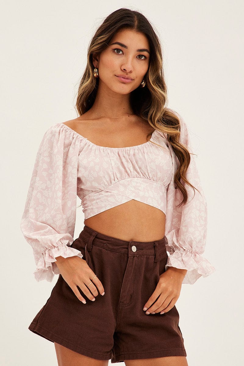 Print Crop Top Long Sleeve for Ally Fashion