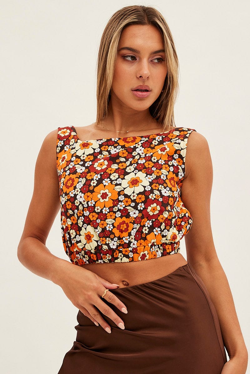 Print Crop Top Linen Blend for Ally Fashion