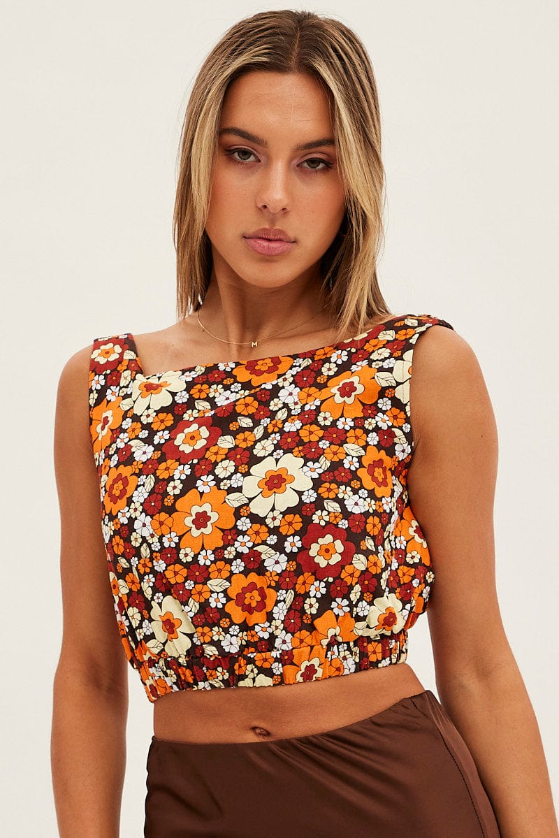 Print Crop Top Linen Blend for Ally Fashion