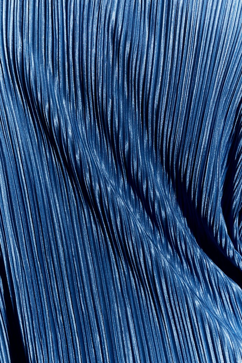 Blue Plisse Shirt Long Sleeve V Neck Longline for Ally Fashion