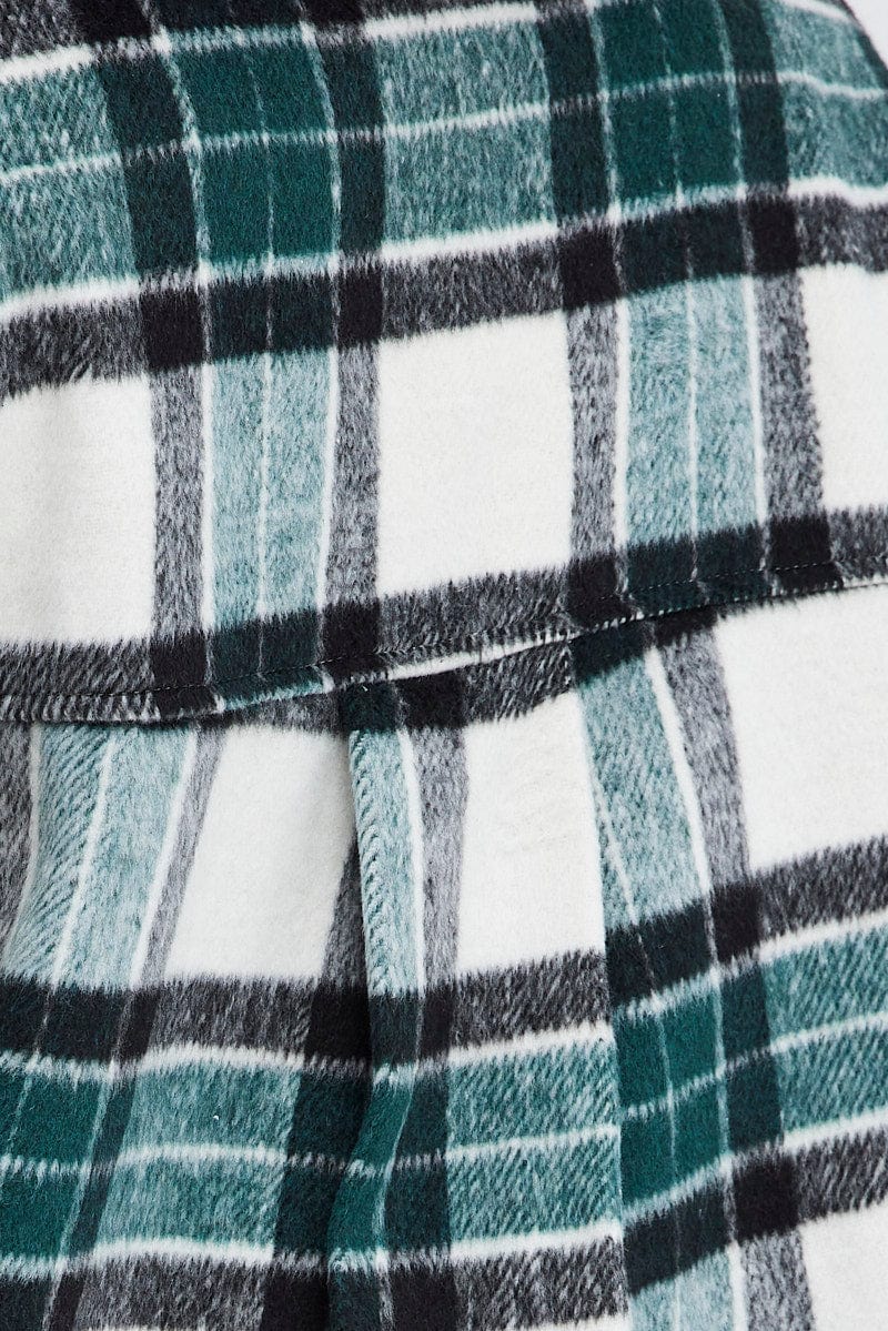 Green Check Long Print Jacket Long Sleeves for Ally Fashion