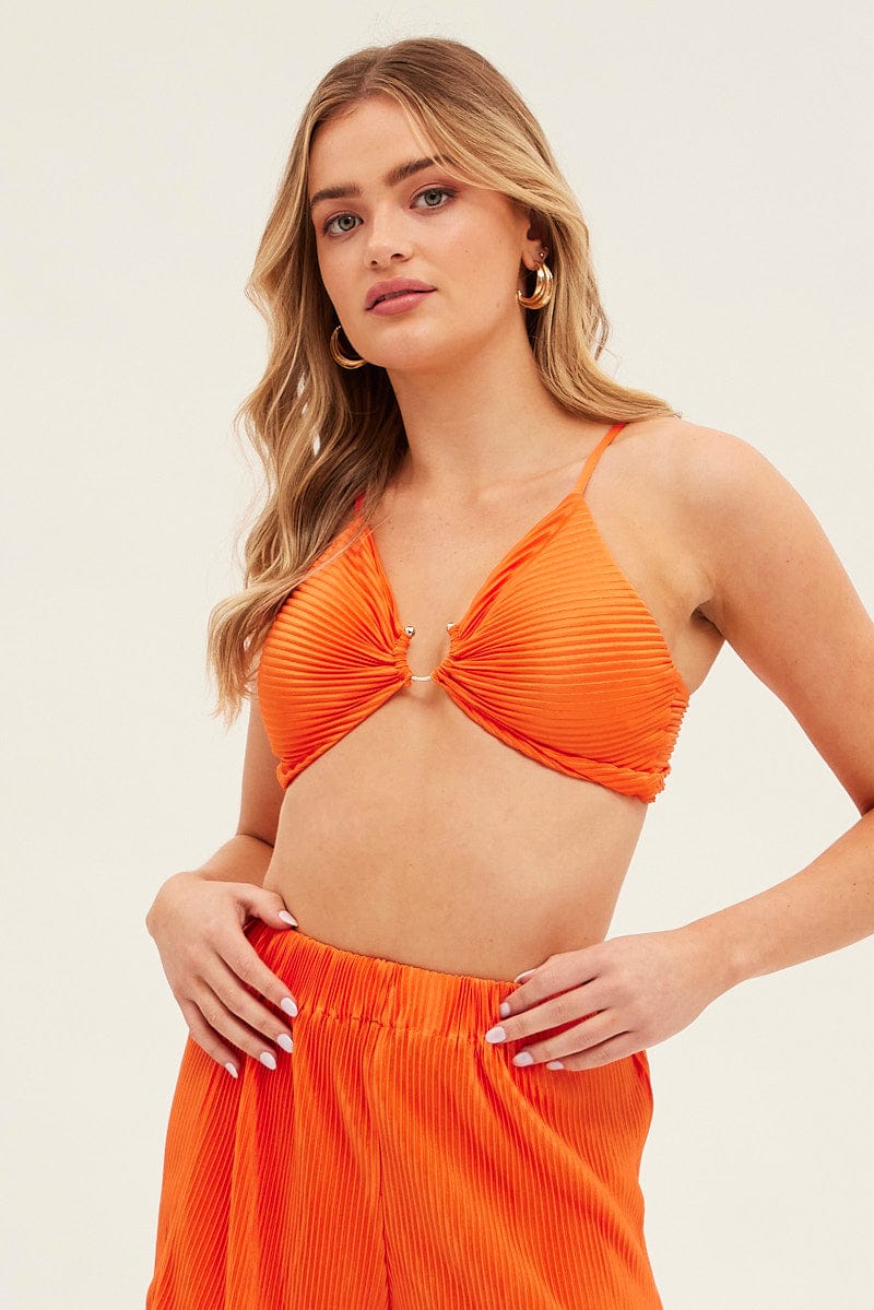 Orange Plisse Bralet Ring Detail Ally Fashion