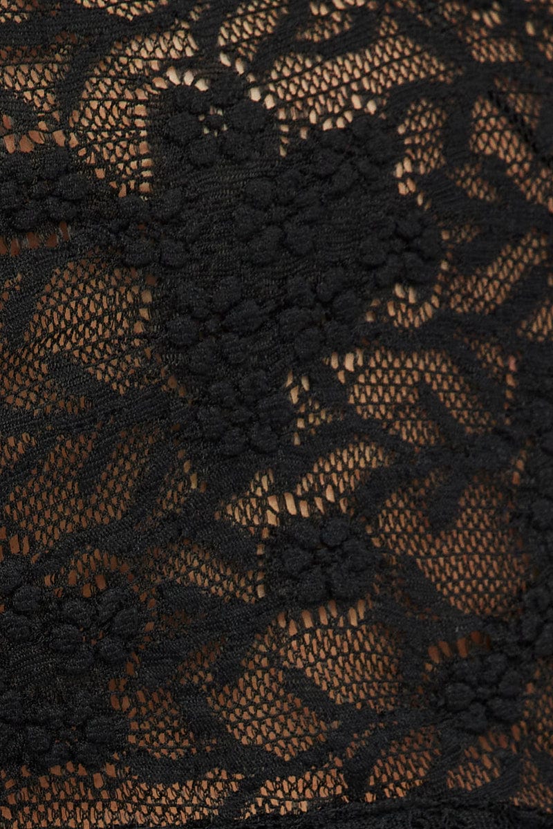 Black Shrug & Bandeau Set Long Sleeve Scarf Hem Lace for Ally Fashion