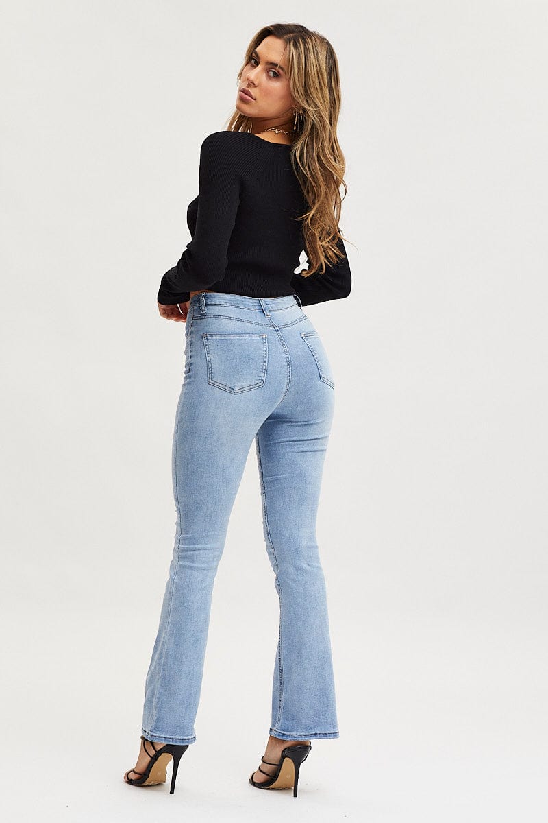 WIDE LEG JEAN Blue Flare Denim Jeans High Rise for Women by Ally