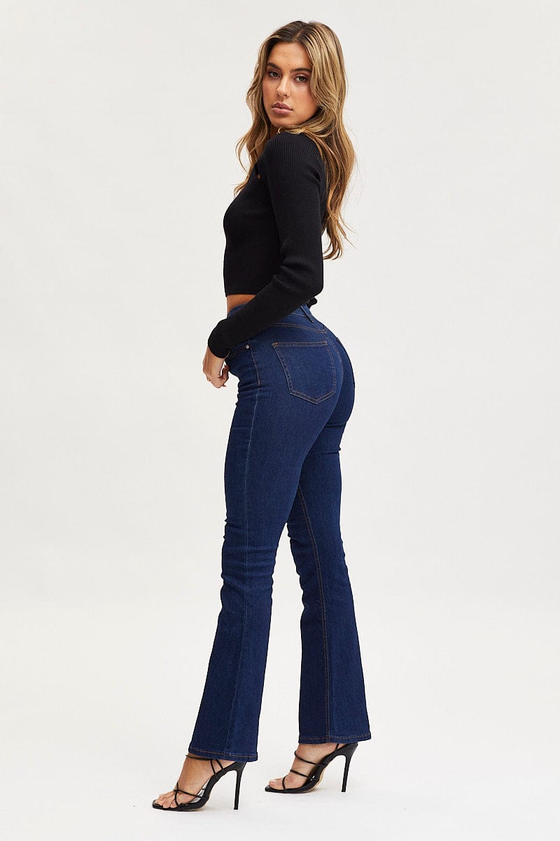 WIDE LEG JEAN Blue Flare Denim Jeans High Rise for Women by Ally