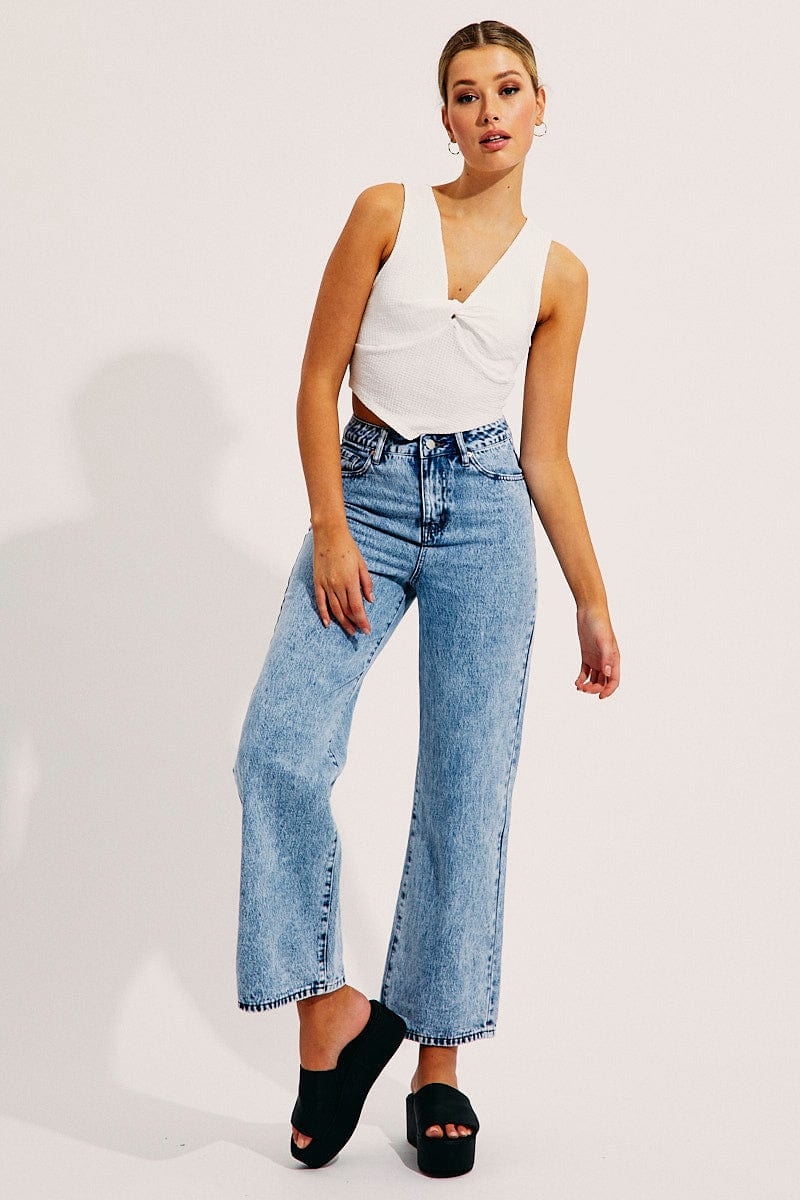 Women’s Blue High Waisted Relaxed Wide Leg Denim Jeans | Ally Fashion