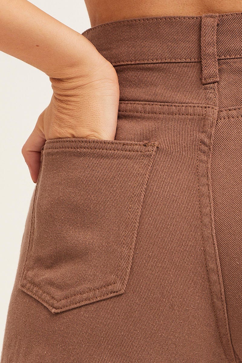 WIDE LEG JEAN Brown Carpenter Jeans Cargo Pocket for Women by Ally