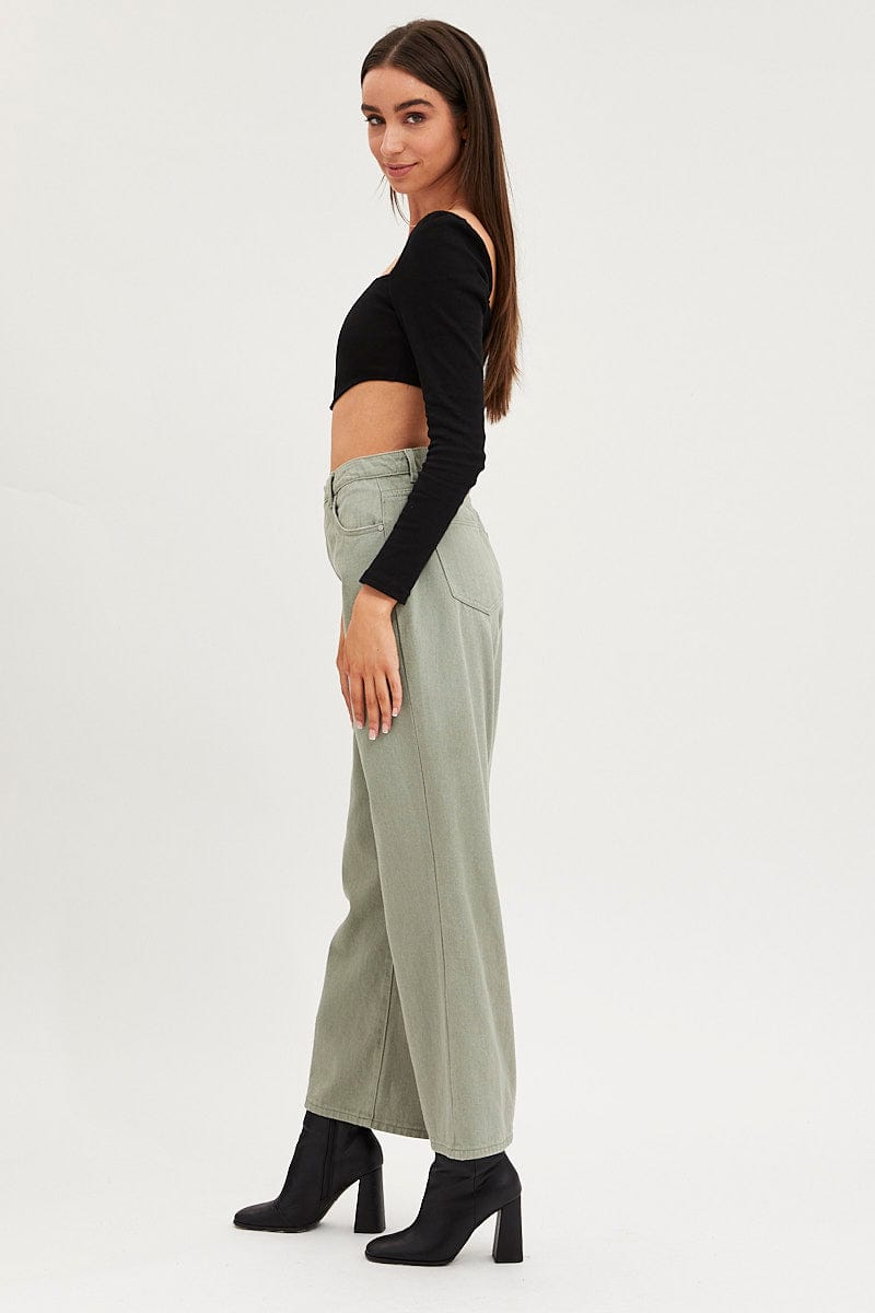 WIDE LEG JEAN Green Wide Leg Denim Jeans High Rise for Women by Ally