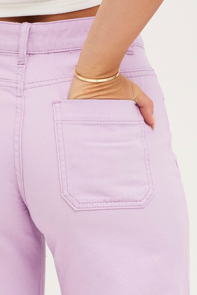 WIDE LEG JEAN Purple Denim Jeans Wide Leg High Rise Cropped for Women by Ally