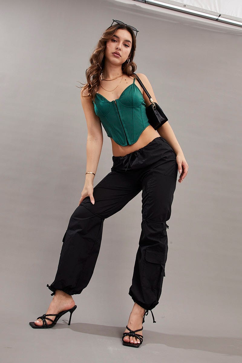 Women’s Black Cargo Parachute Pants Relaxed | Ally Fashion