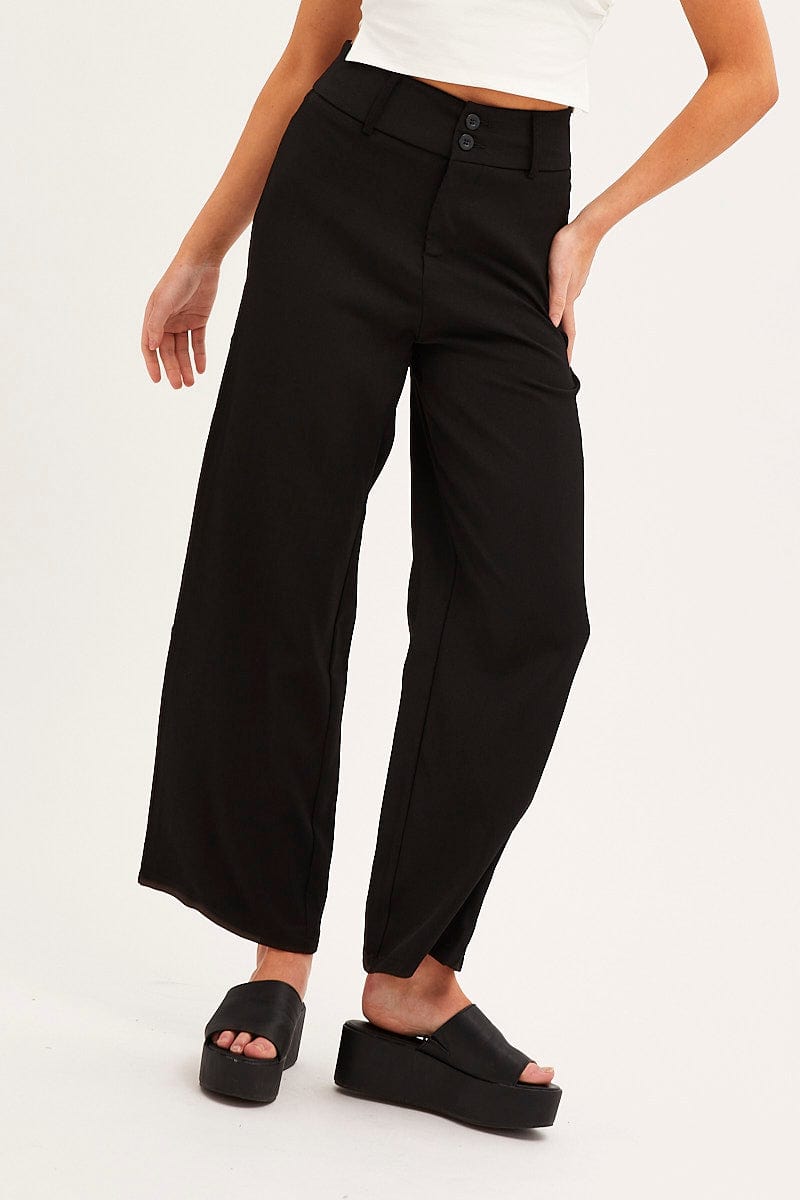 WIDE LEG PANTS Black Mid Rise Pant Tailored Wide Leg for Women by Ally