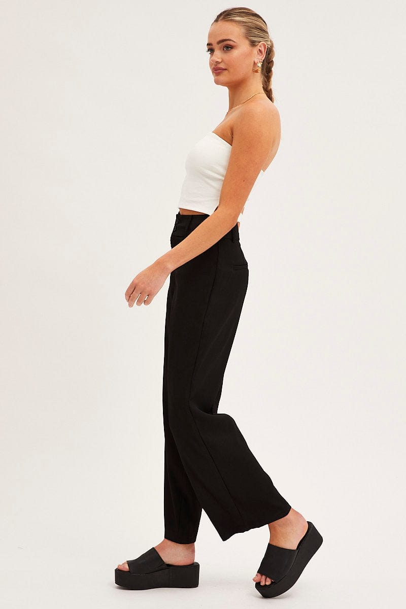 WIDE LEG PANTS Black Mid Rise Pant Tailored Wide Leg for Women by Ally