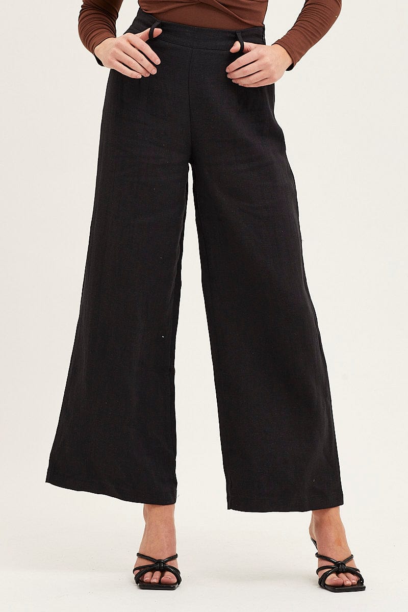 Women’s Black Pants High Rise Wide Leg Linen Blend | Ally Fashion