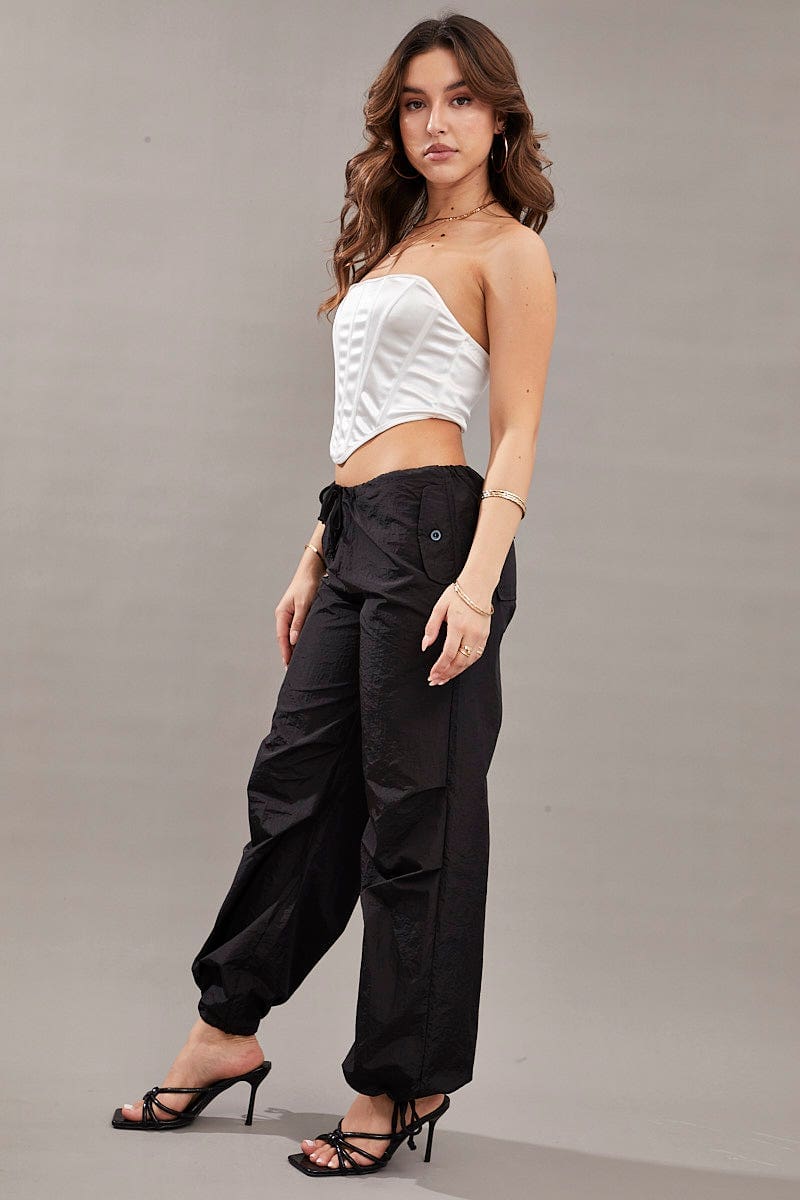 WIDE LEG PANTS Black Utility Relaxed Pant Low Rise for Women by Ally