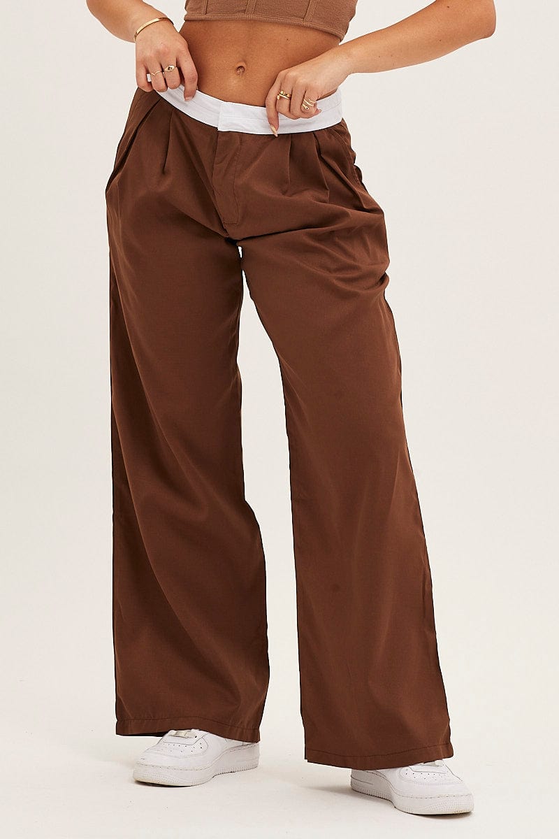 Trousers Women, Ladies Brown Trousers Suit Button Zipper With